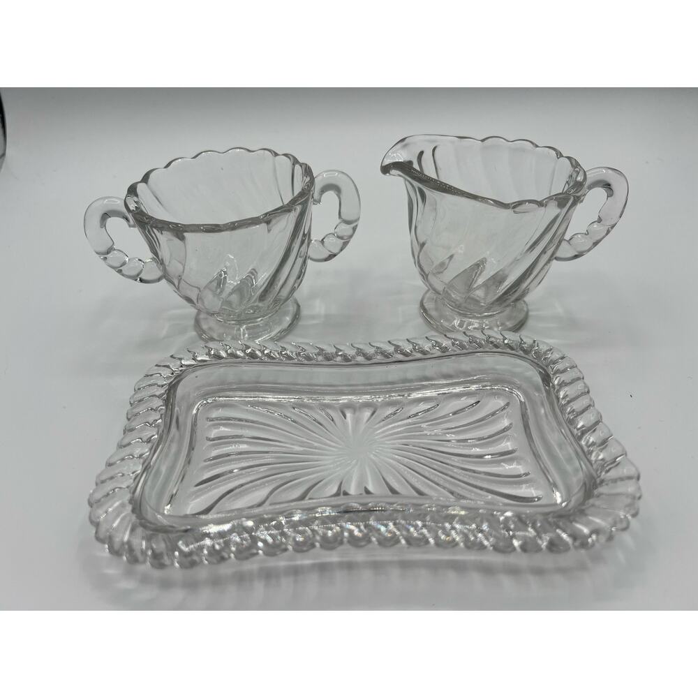 Vintage Elegant Glassware Crystal Mini Sugar and Creamer With Tray - Picture 2 of 3